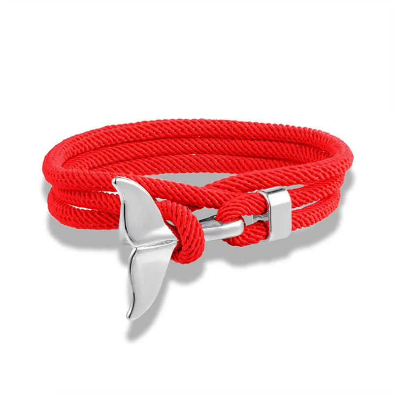 Ocean Anchor and Whale Tail Rope Bracelet - Adjustable Friendship Jewelry