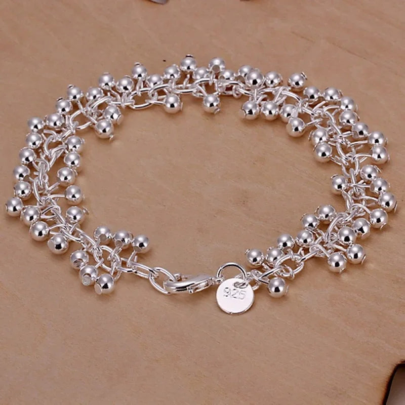 925 Sterling Silver Grape Bead Bracelet - Cute Wedding Party Chain