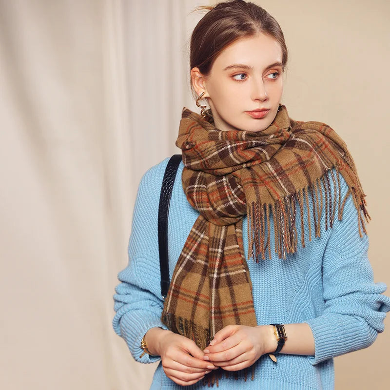 Classic Plaid Blanket Scarf - Cashmere-Feel Large Warm Shawl