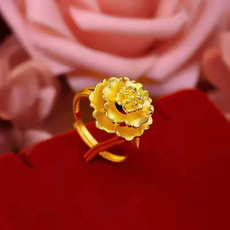 24K Gold Blooming Flower Ring - AU999 Gilt Statement Jewelry