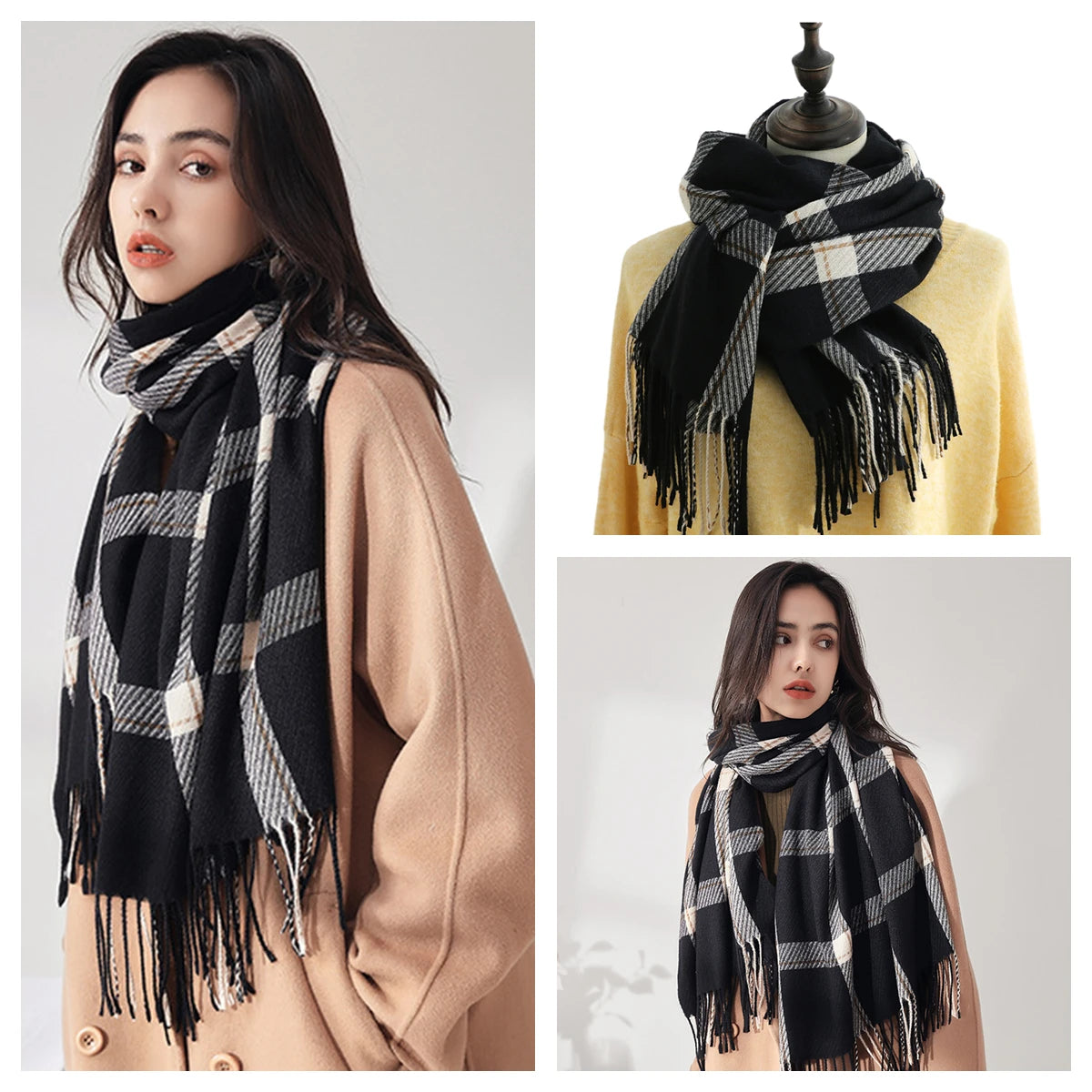 Classic Plaid Blanket Scarf - Cashmere-Feel Large Warm Shawl