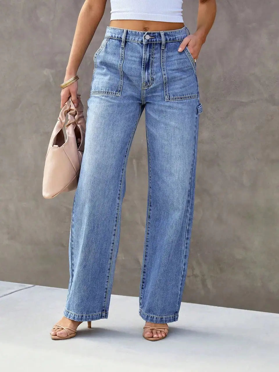 Light Blue Wide Leg Jeans - Straight Leg Everyday Denim Pants