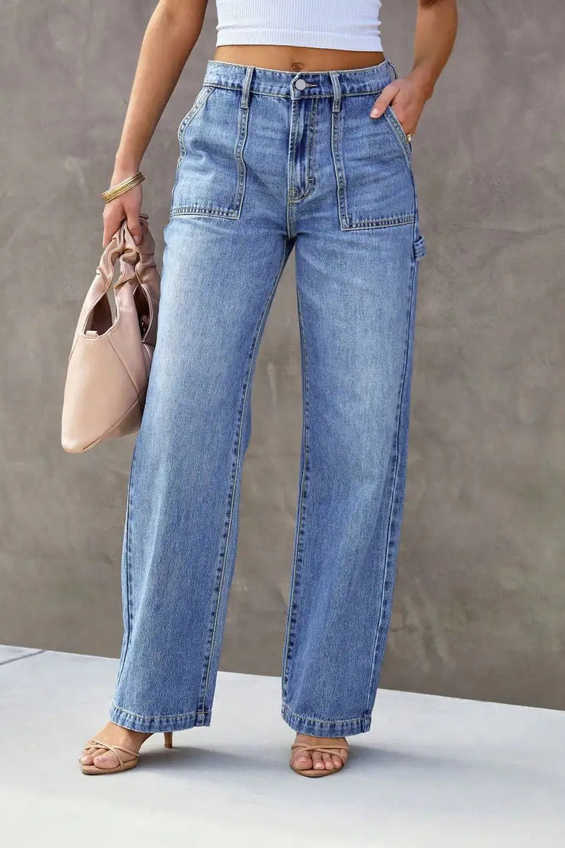 Light Blue Wide Leg Jeans - Straight Leg Everyday Denim Pants