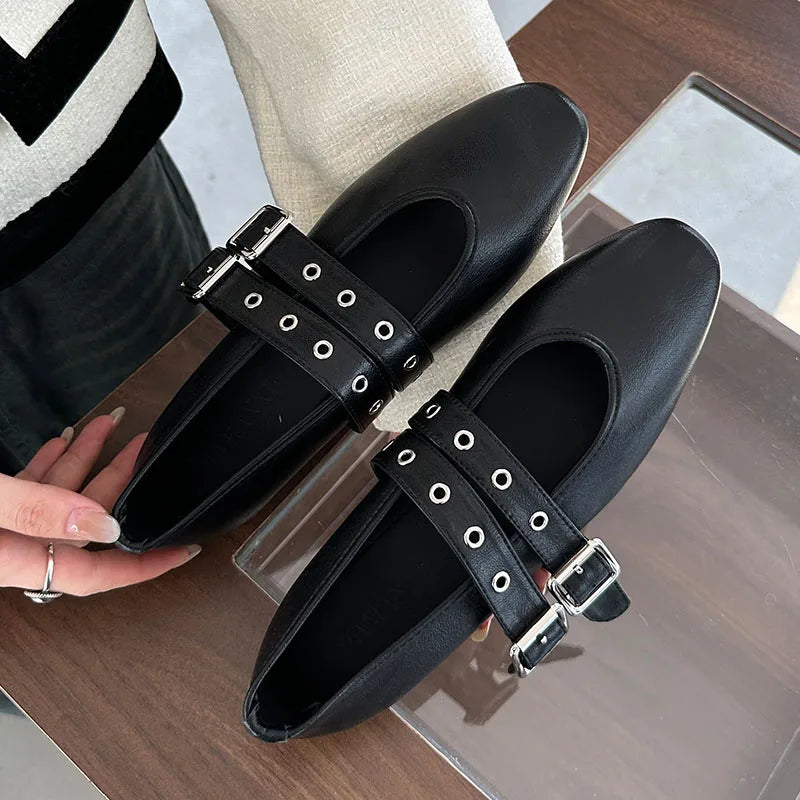 Buckle Strap Ballet Flats - Round Toe Spring Lolita Dance Shoes