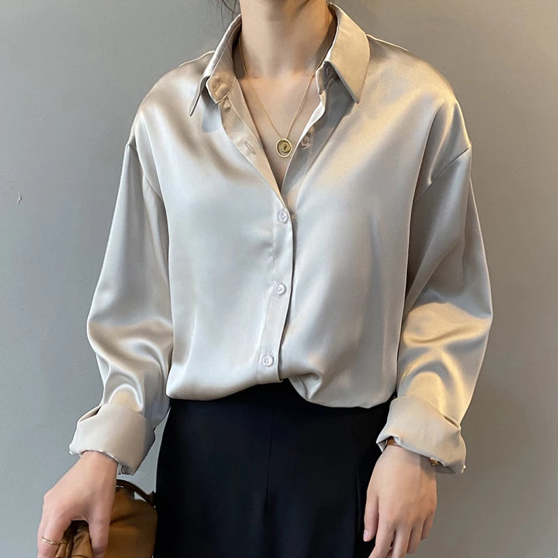 Vintage Button Up Blouse - Long Sleeve Loose Streetwear Shirt